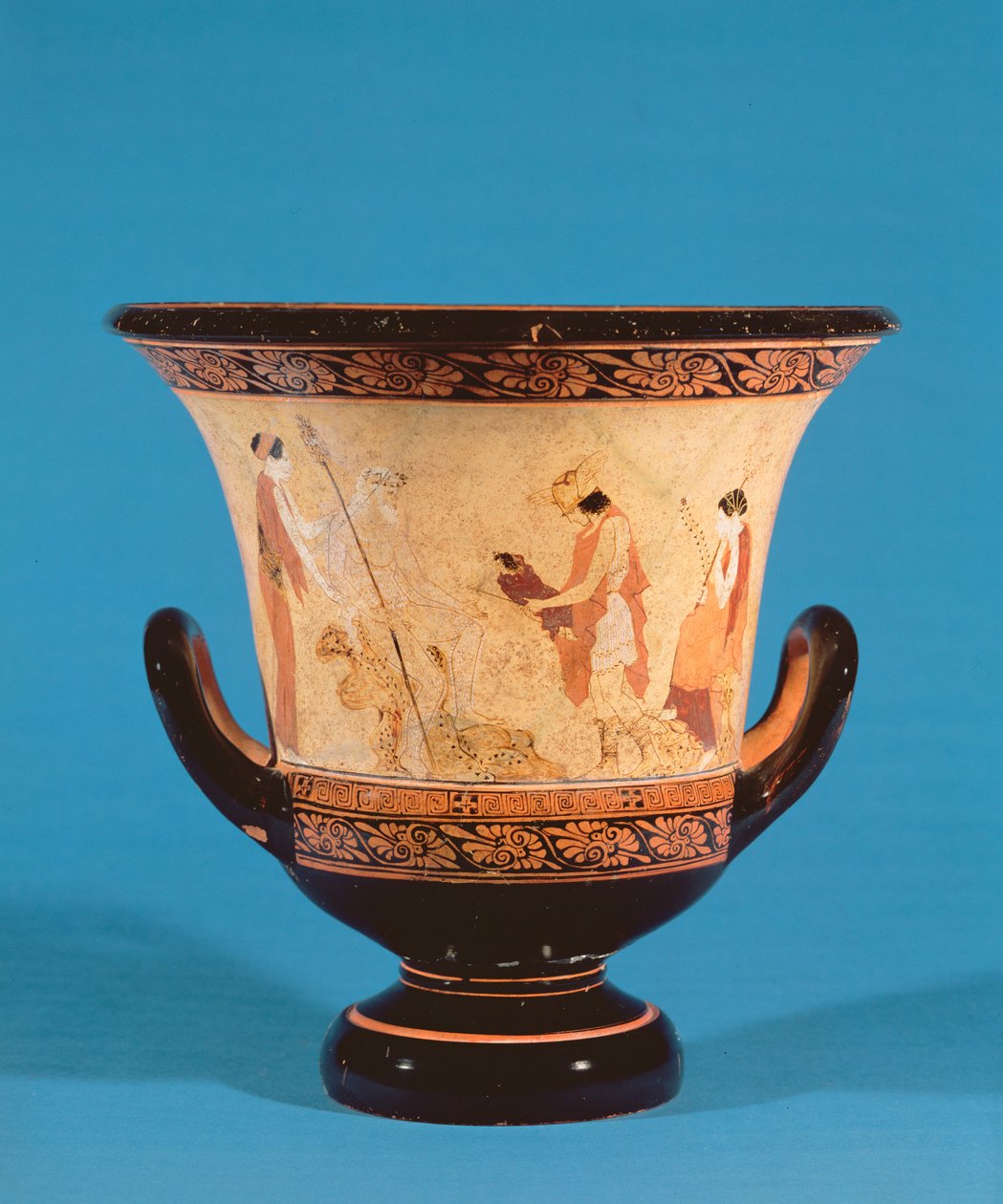 Kalyx krater representando Hermes entregando o bebé Dionísio às Ninfas, Etrusco, c.460 BC (terracota) de Unbekannt