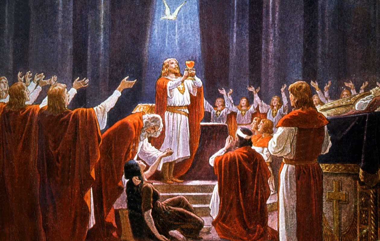 Rei Amfortas segurando o Santo Graal (de Parsifal de Wagner), início do século XX (cartão postal) de Unbekannter Künstler