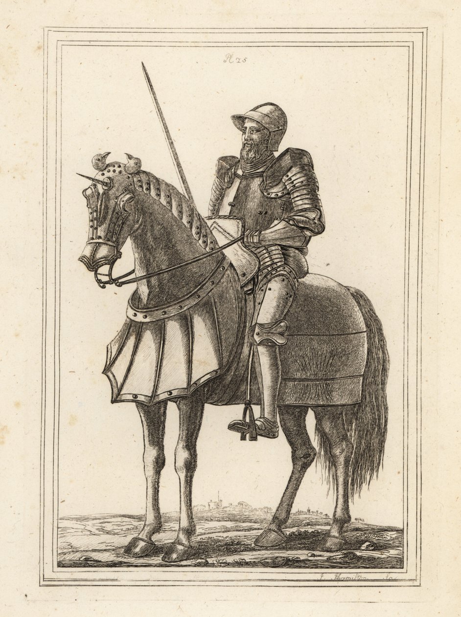 Rei Eduardo III retratado como um cavaleiro armado a cavalo do arsenal da Torre de Londres de Unbekannt