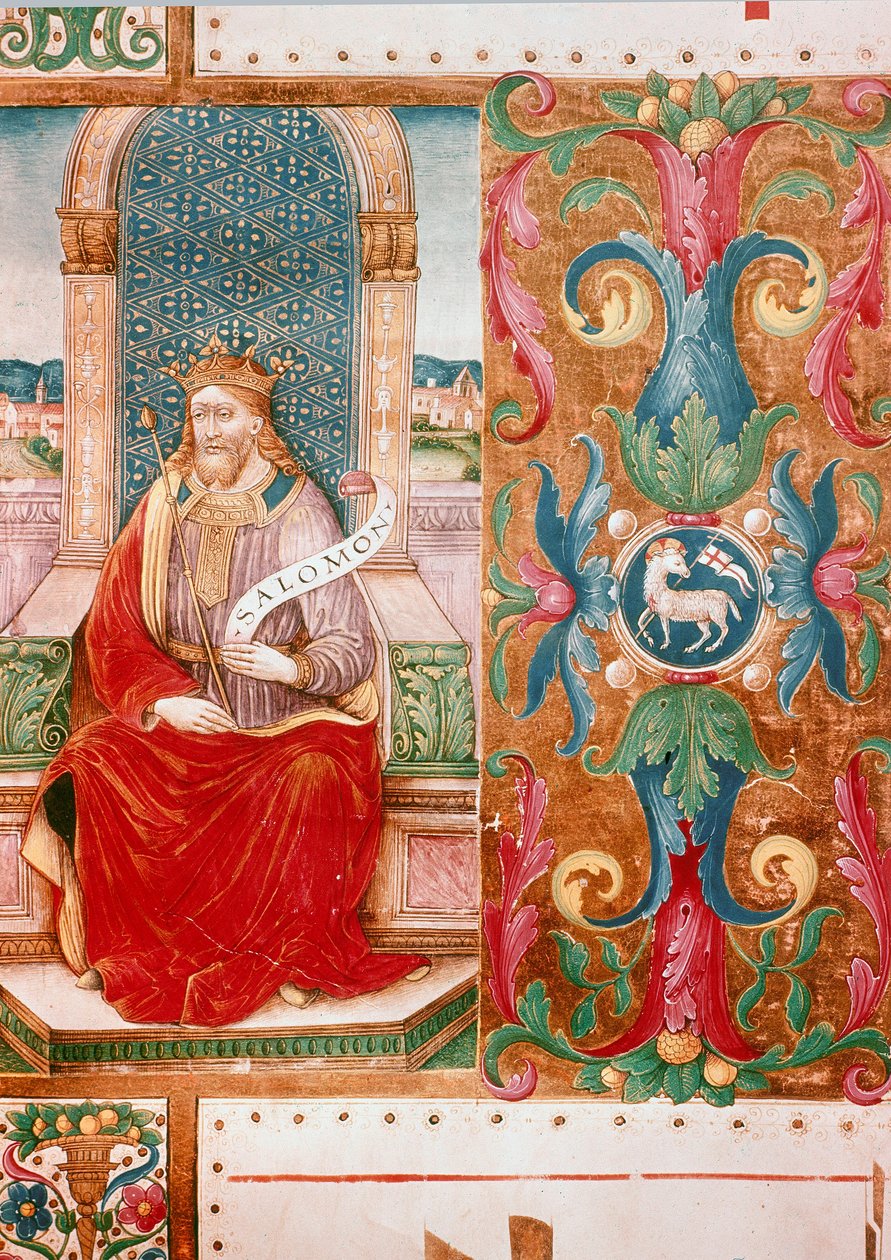 Rei Salomão no Trono Lettrine Iluminado do manuscrito Ms. K C 43, Florença, Museo del 