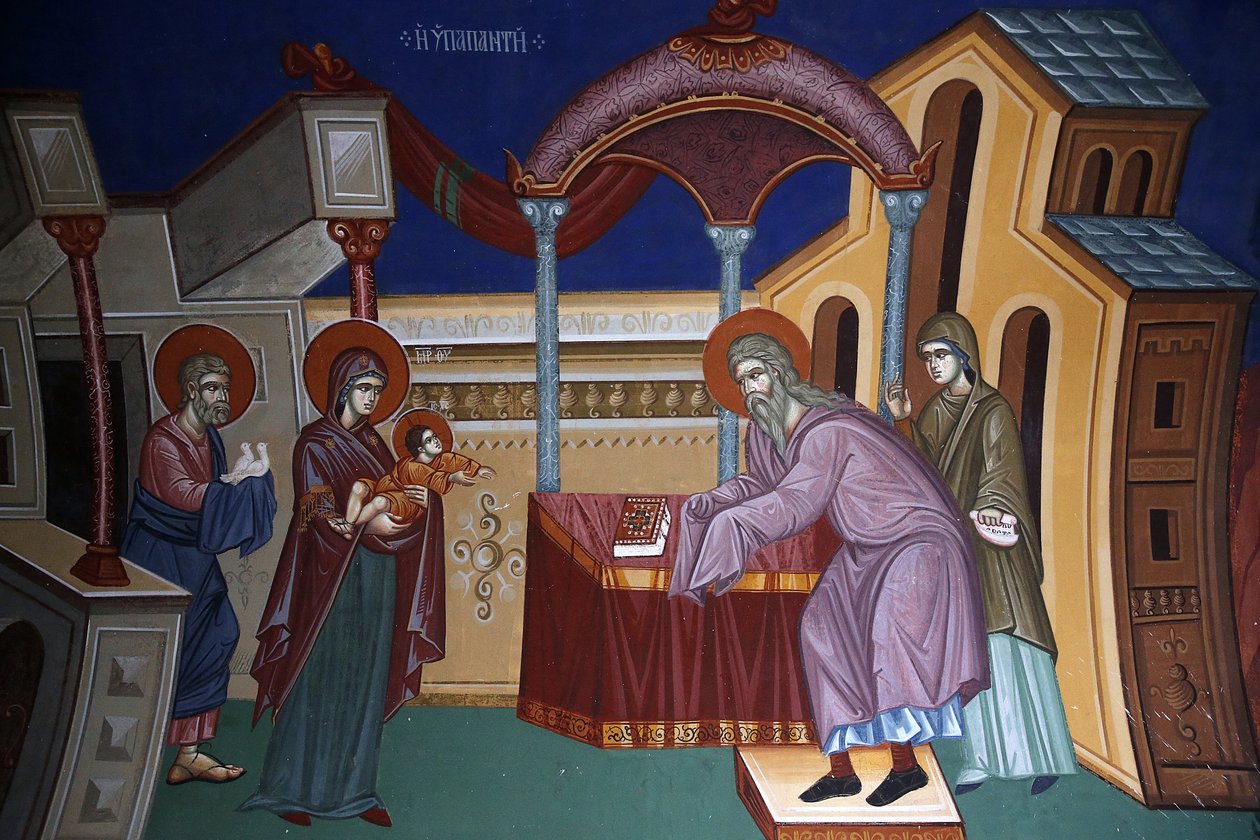 Mosteiro de Kykkos, Chipre. Fresco retratando a Apresentação de Jesus no templo, 20150510, Pedoulas, Chipre de Unbekannt
