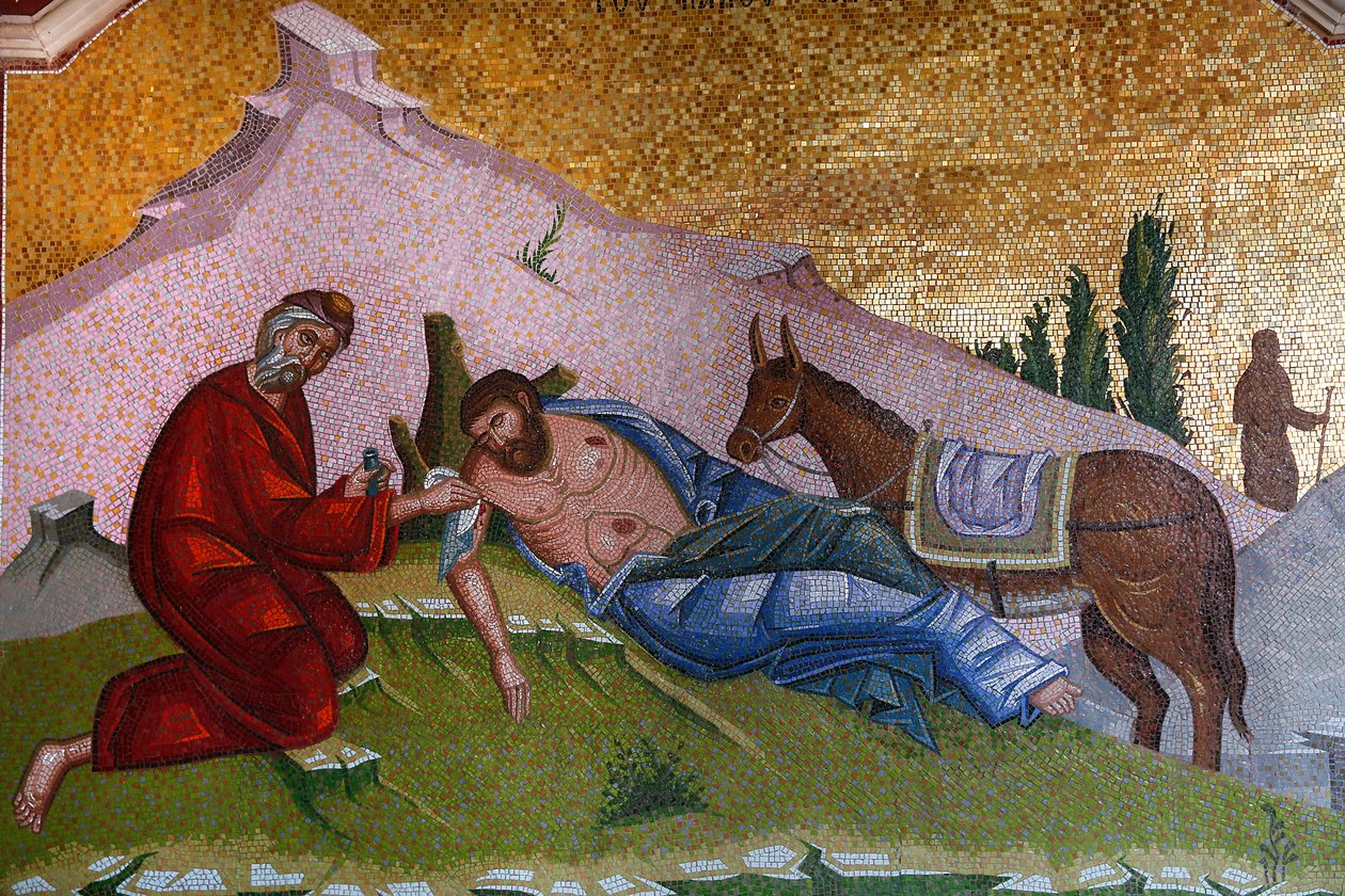 Mosteiro de Kykkos, Chipre. Mosaico. Bom Samaritano, 20150510, Pedoulas, Chipre de Unbekannt