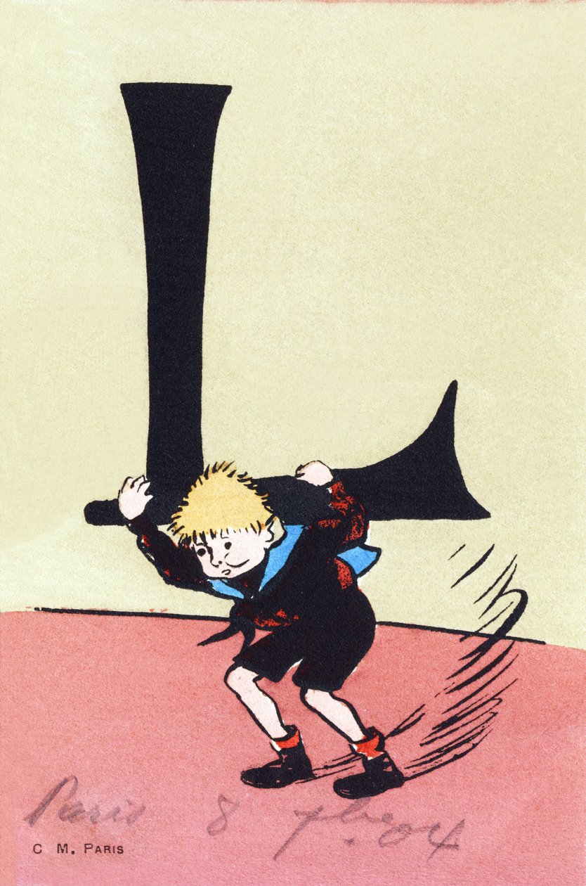 L de pesado - Alfabeto infantil. C. M. Editeur, Paris. Cartões postais pintados à mão, franqueados em 1904. Tamanho : 14 x 9 cm de Unbekannt