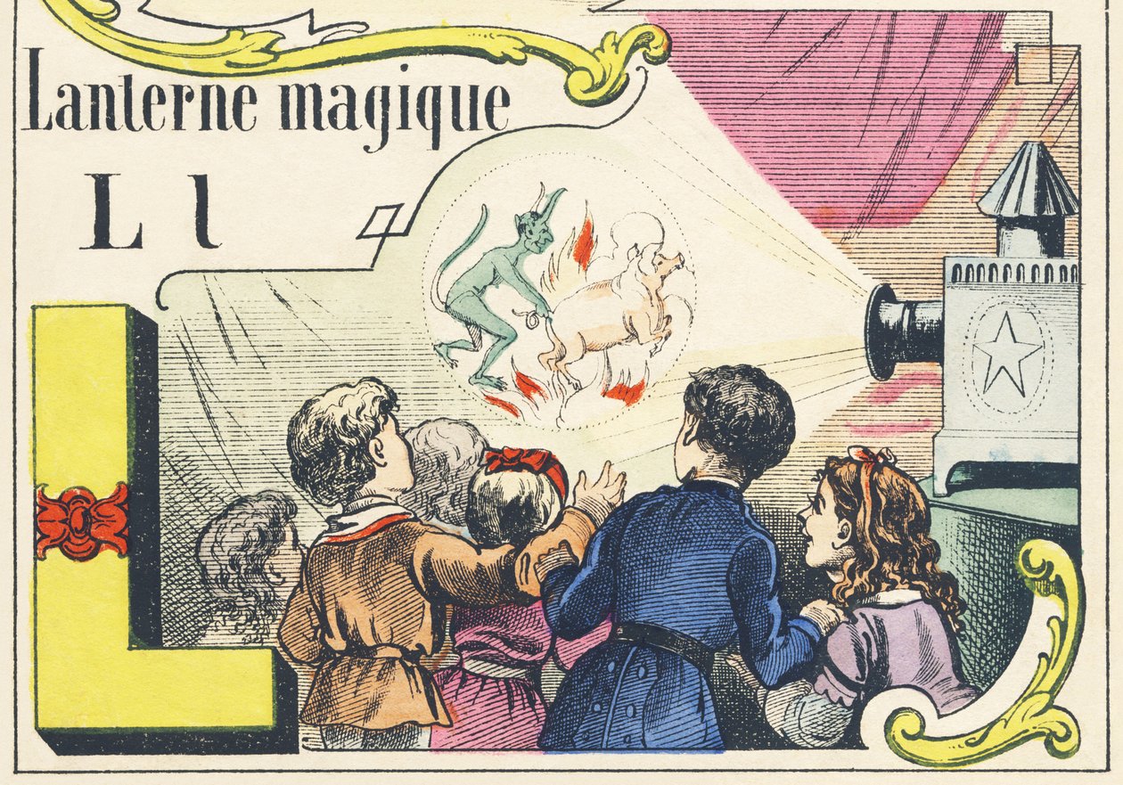 L: lanterna mágica - Alfabeto dos Jogos, c.1890 (ilustração) de Unbekannt