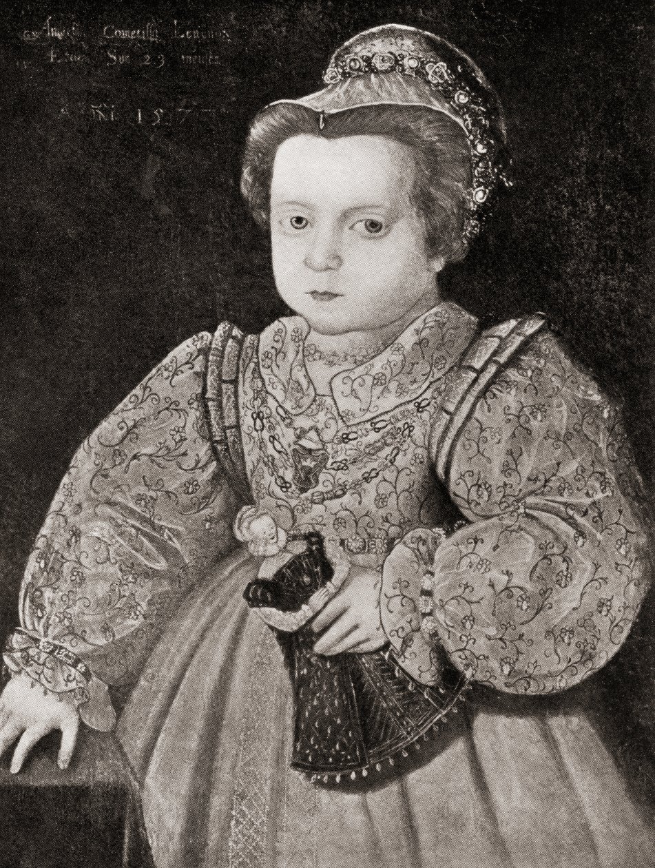Lady Arbella Stuart quando criança, de The Girl Through the Ages, publicado em 1933 (litho) de Unbekannt