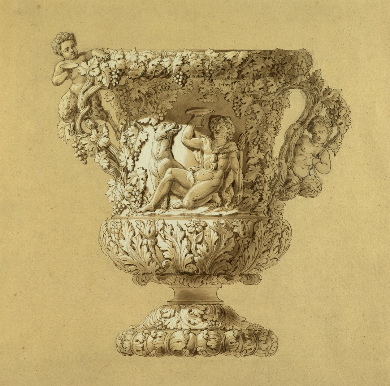Uma grande jarra de vinho. Desenho de aguarela sépia de Charles Nicolas Odiot (Charles-Nicolas Odiot (1789-1868), cerca de 1834. de Unbekannt