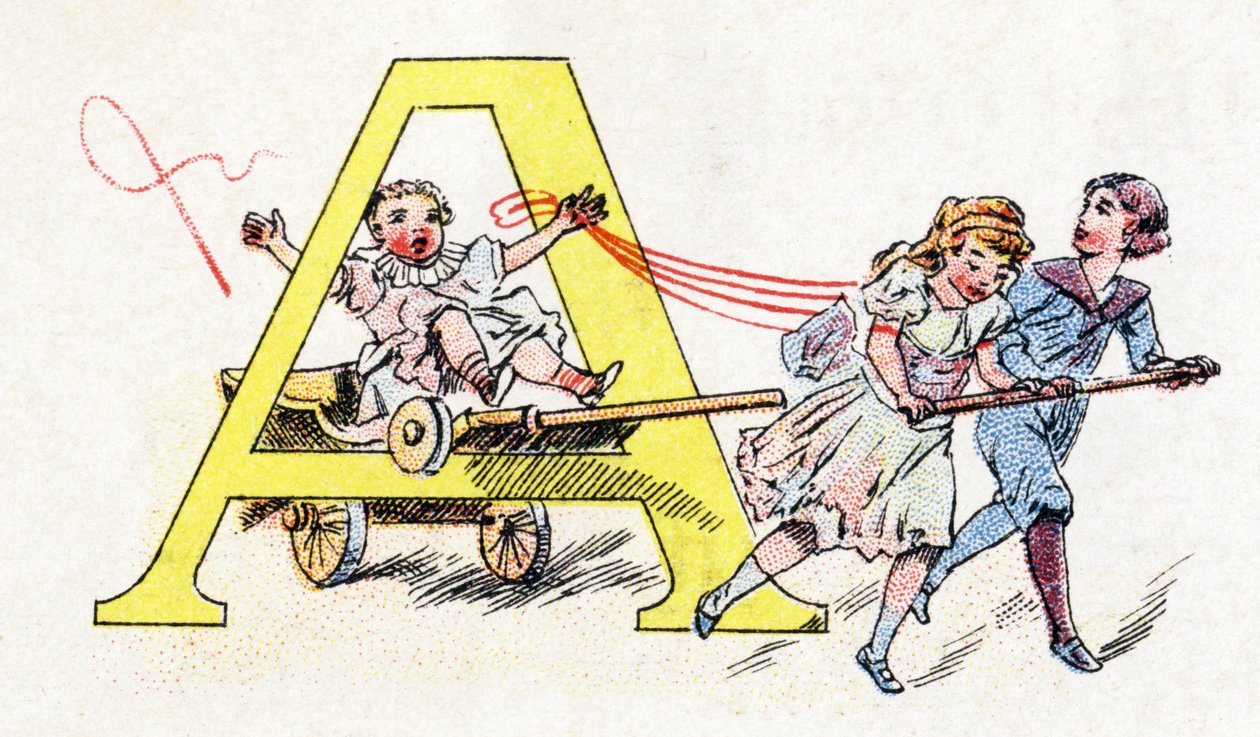 Letra A: Hitch Fun. Alfabeto de Fosfatino Falieres . Gravura. Alfabeto Brevete S.G.D.G. do farmacêutico Pierre Emile Falieres . Ilustrações em cromolitografia, final do século XIX. 16 páginas. Dim: 103x154mm de Unbekannt