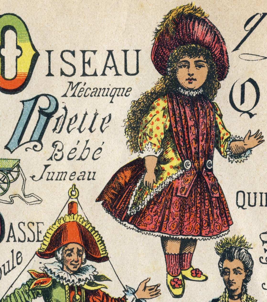 Carta O . Gravação em "Brinquedos ABC". Imagem epinal em cromolitografia, cerca de 1890. Pequeno livreto de 8 páginas. Dim: 195x135mm, destinado a receber um anúncio na 4ª capa. Utilizado em casa, oferece um abecedário ilustre e um pequeno método de leitur de Unbekannt