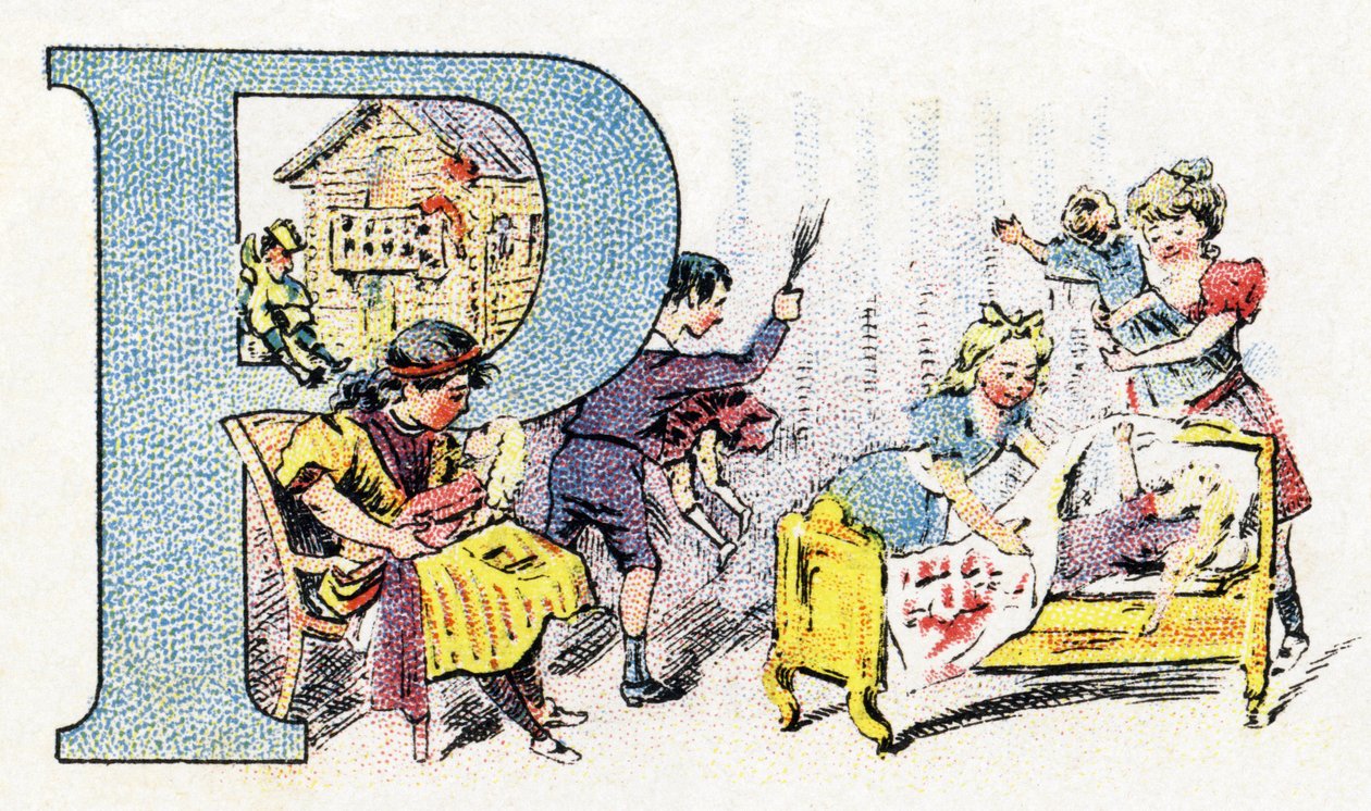 Carta P: Doll Polichinelle. Alfabeto de Fosfatina Falieres . Gravura. Alfabeto Brevete S.G.D.G. do farmacêutico Pierre Emile Falieres . Ilustrações em cromolitografia, final do século XIX. 16 páginas. Dim: 103x154mm de Unbekannt