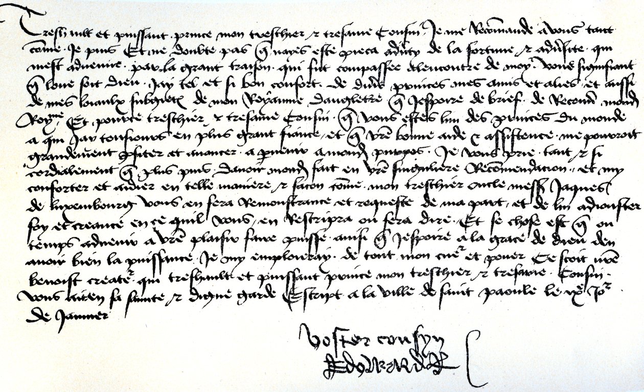 Carta do Rei Eduardo IV a Francisco II, Duque da Bretanha, pedindo ajuda na recuperação do seu reino, escrita em Saint-Pol, 9 de Janeiro de Unbekannt