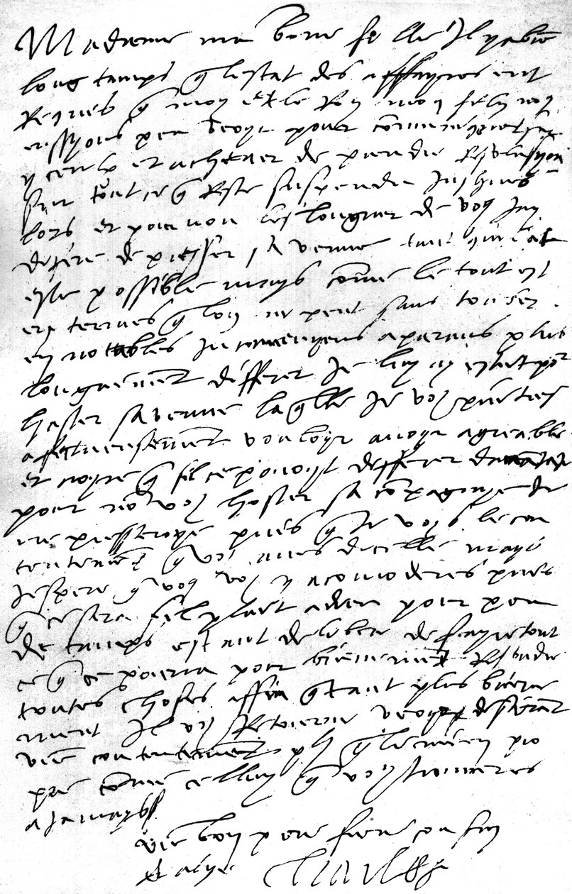 Carta, em francês, do Imperador Carlos V. à sua nora, a Rainha Maria I de Inglaterra, expressando seu desejo de ver seu filho, o Rei Felipe, seu marido, a fim de consultá-lo sobre os assuntos, expressando seu pesar pela necessidade de privá-la de h de Unbekannt