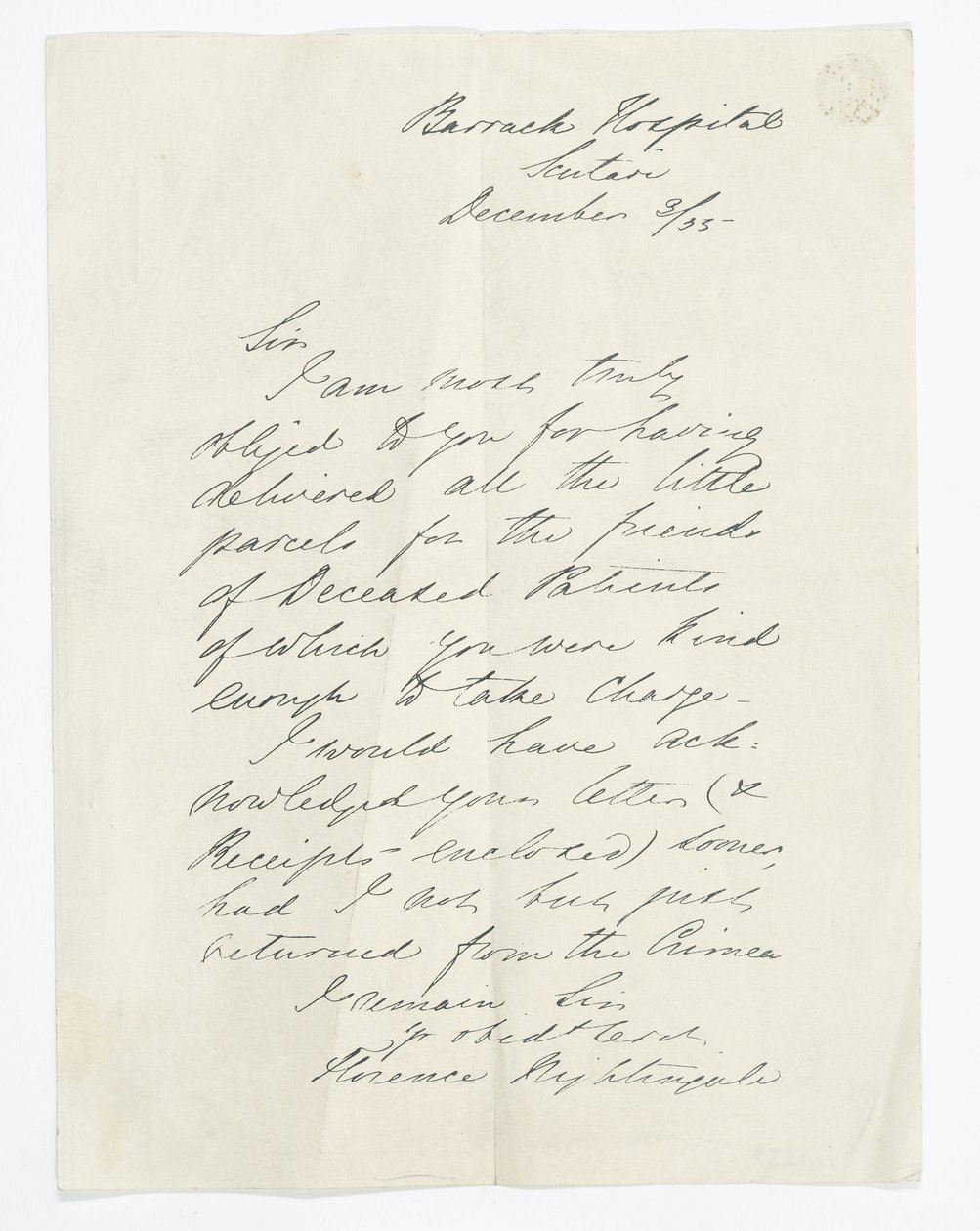 Carta escrita por Florence Nightingale, enquanto no Hospital Barrack, Scutari (tinta sobre papel) de Unbekannt