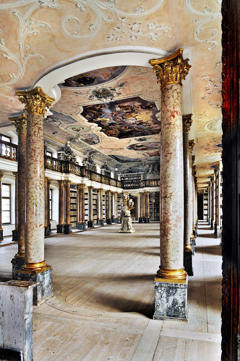 Biblioteca da Abadia Beneditina de Ottobeuren, Baviere, Alemanha, Europa. Fotografia de Unbekannter Künstler