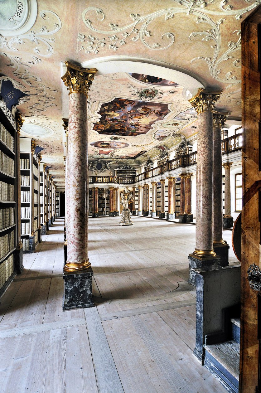 Biblioteca da Abadia Beneditina de Ottobeuren, Baviere, Alemanha, Europa. Fotografia de Unbekannter Künstler