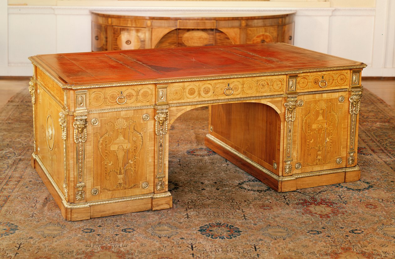 Mesa da biblioteca, mogno incrustado de Unbekannt