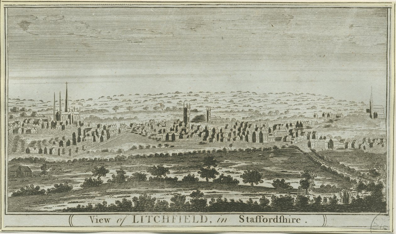 Lichfield - Vista Sudoeste: gravura, nd [c 1780-85] de Unbekannt