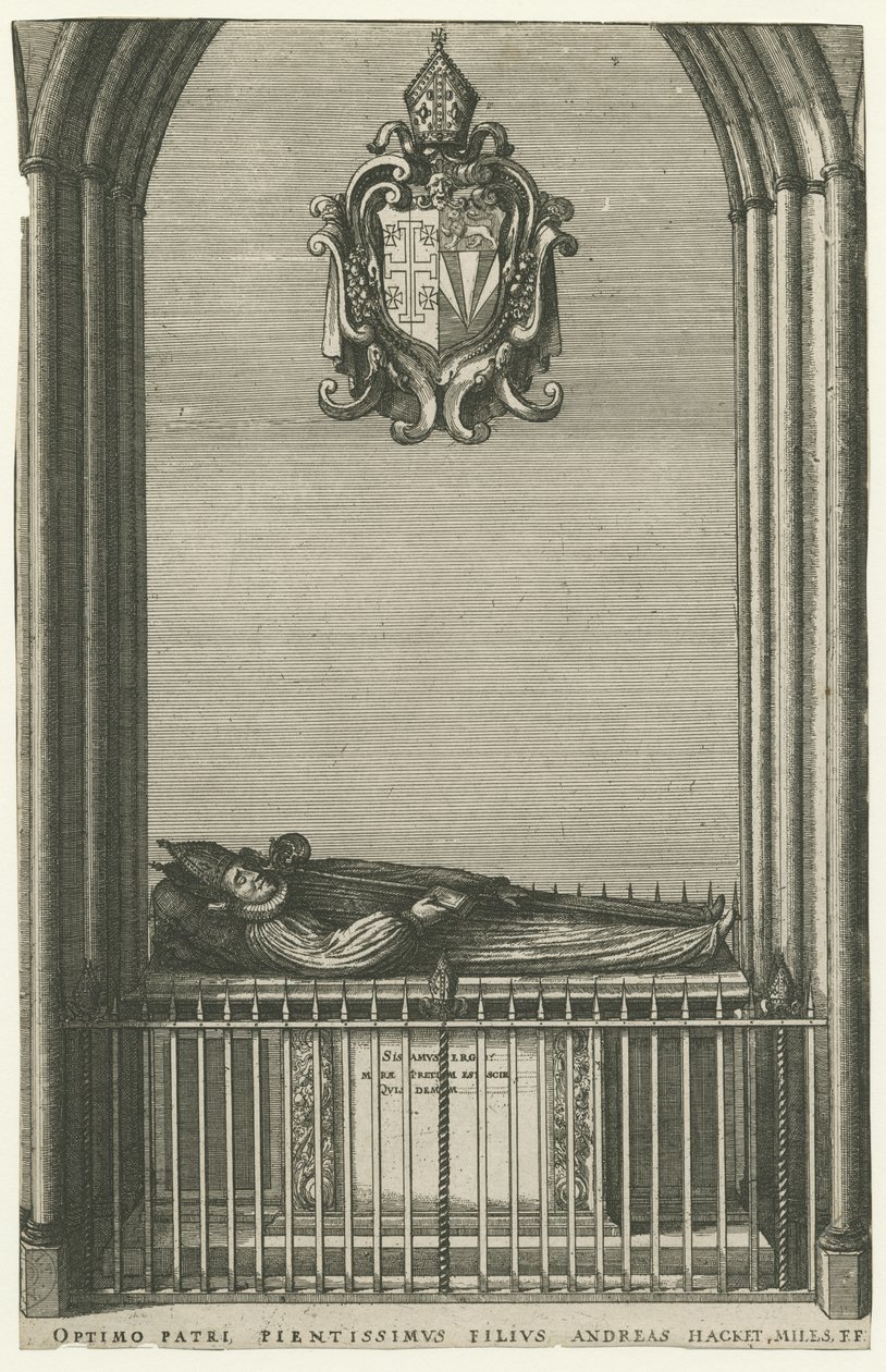 Catedral de Lichfield - Monumento do Bispo Hacket: gravura, séc. de Unbekannt