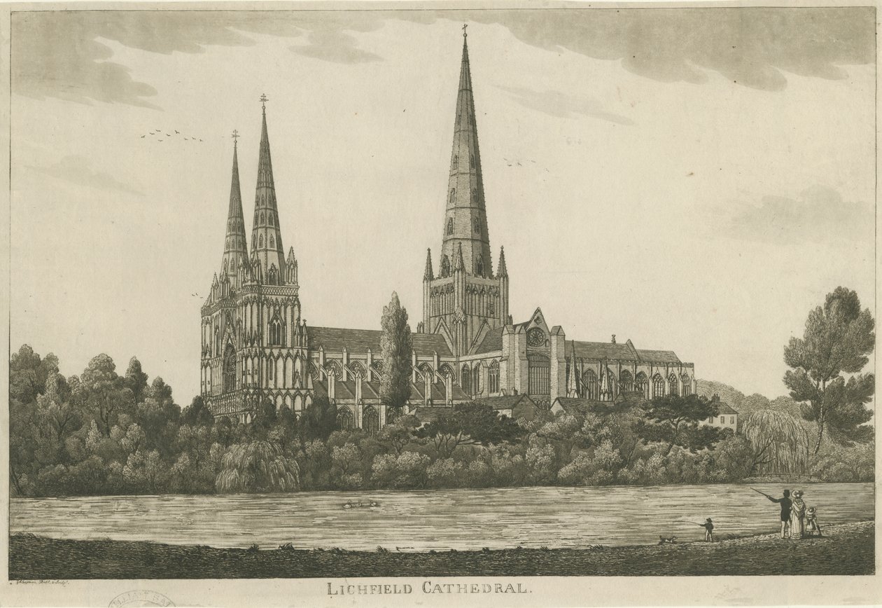 Catedral de Lichfield - Vista sul: gravura em aquatint, nd [c 1820-1830] de Unbekannt