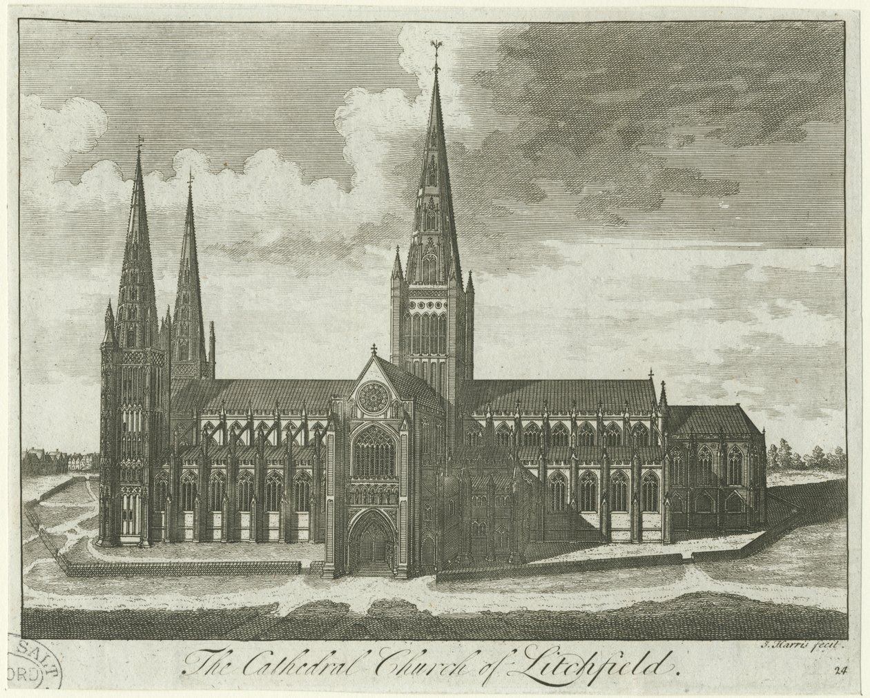 Catedral de Lichfield - vista sul: gravura, séc. XVIII de Unbekannt