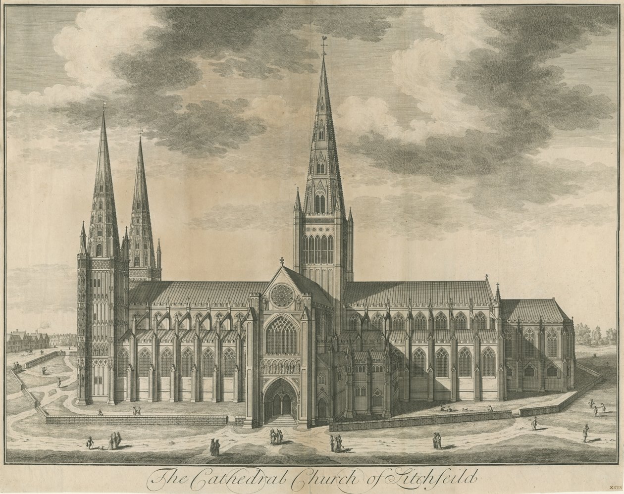 Catedral de Lichfield - vista sul: gravura, nº [c 1730] de Unbekannt