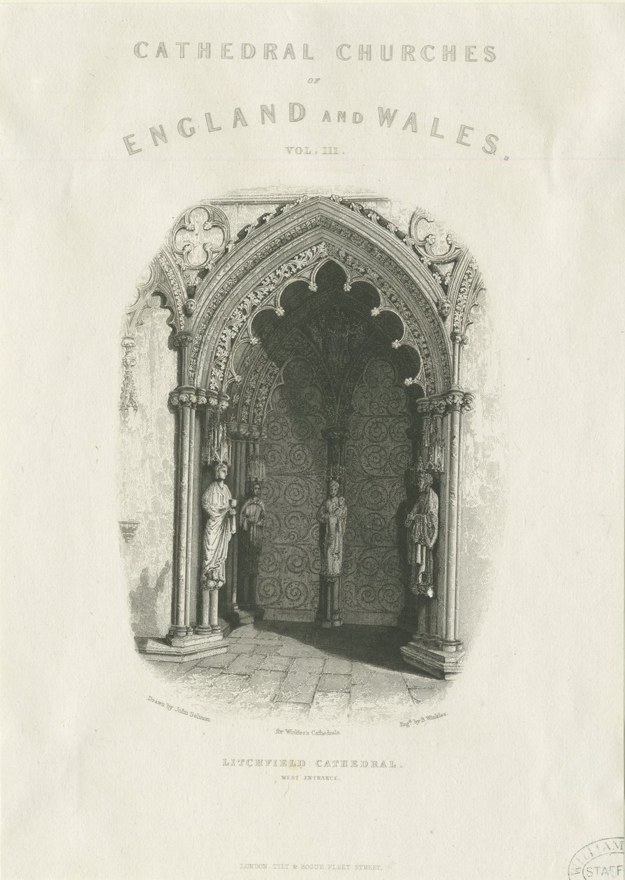 Catedral de Lichfield - Porta Oeste: gravura em aço de Unbekannt
