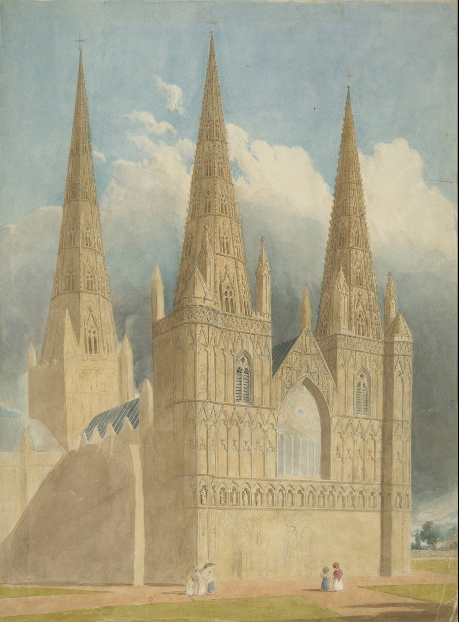Catedral de Lichfield - Frente oeste: pintura em aquarela, nd [c 1840] de Unbekannt