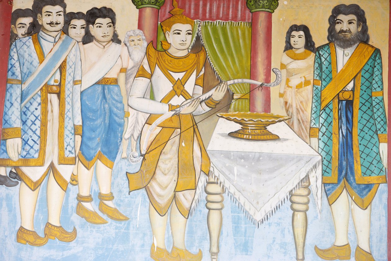 A vida do Príncipe Buda Siddhartha Gautama tornou-se um campeão de esgrima, luta livre e arco e flecha, Siem Reap, Camboja de Unbekannt