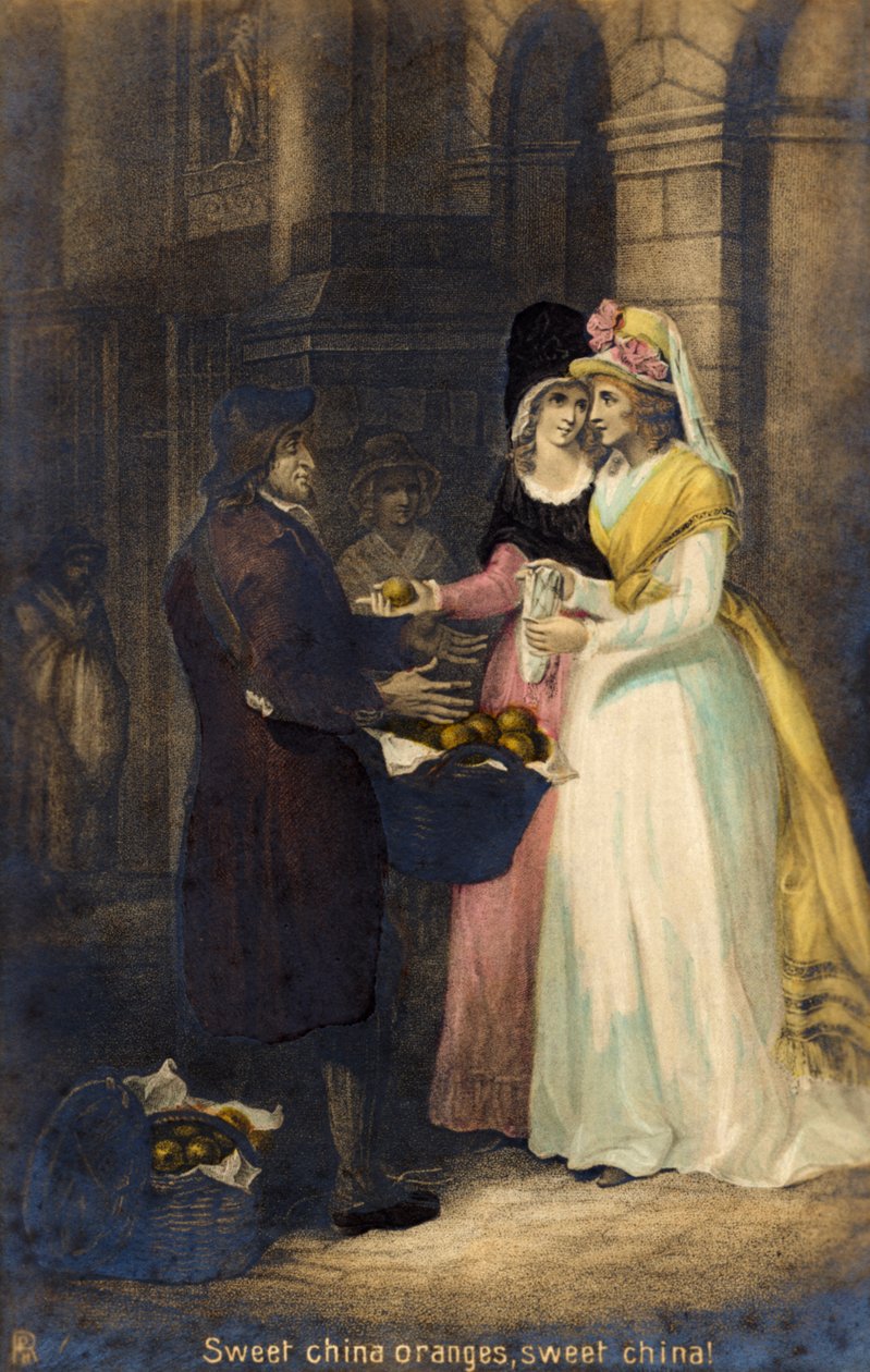 Comerciante londrino a vender "laranjas de porcelana doce, porcelana doce" (gravura) de Unbekannter Künstler