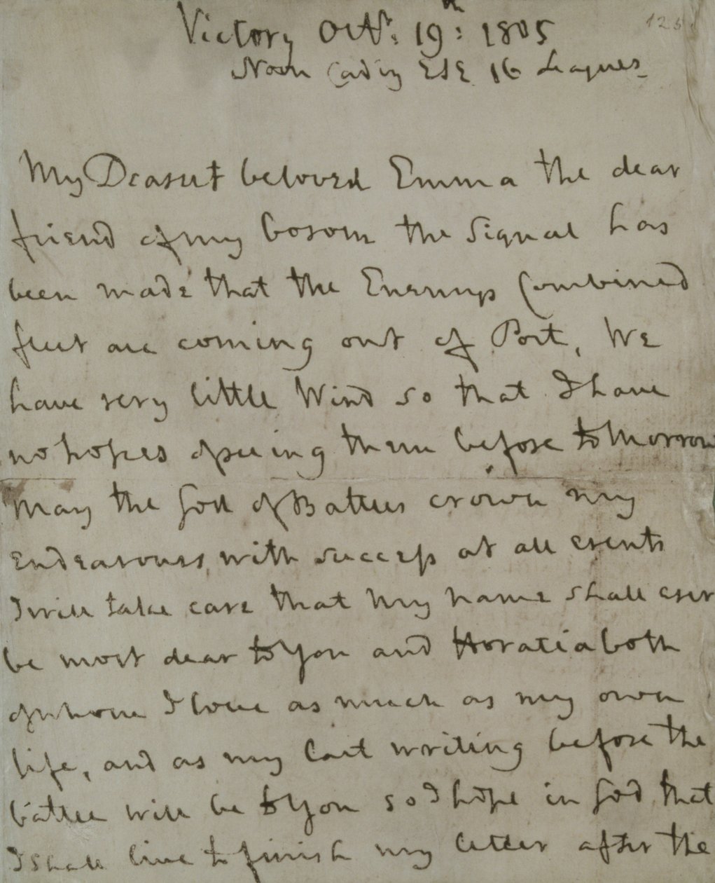 A última carta de Lord Nelson (1758-1805) a Emma Hamilton, escrita da 