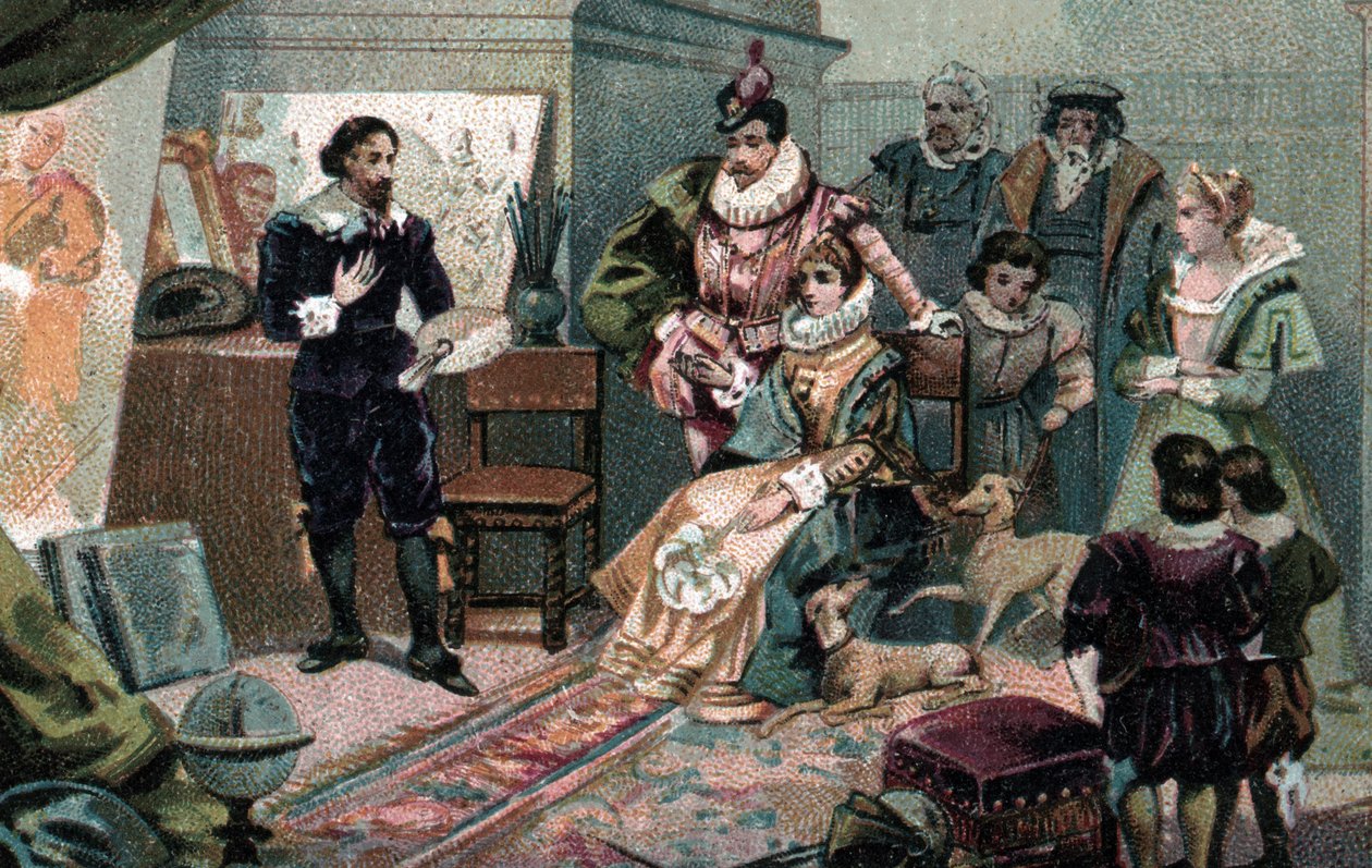 Luís XIII e Ana da Áustria no estúdio de Rubens, finais do século XIX (Chromolithografia) de Unbekannter Künstler