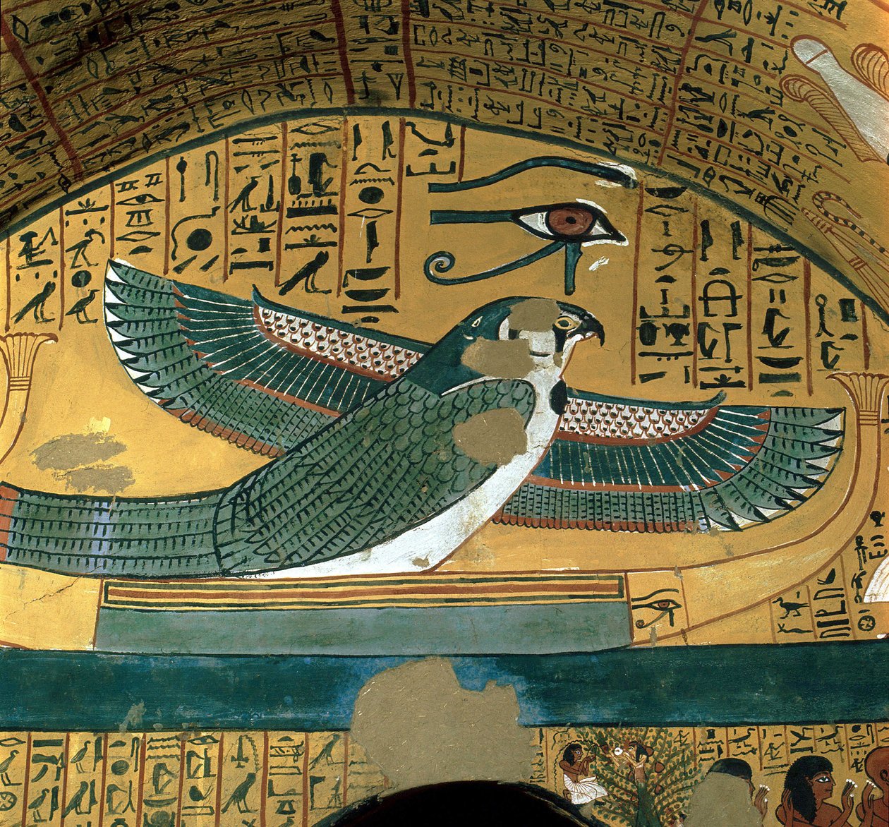 Luxor (Luxor, Luxor) Tebas: Deir el Medineh, Necropole des artisans. O Deus Horus numa cova da 18ª Dinastia. de Leopold Blonder