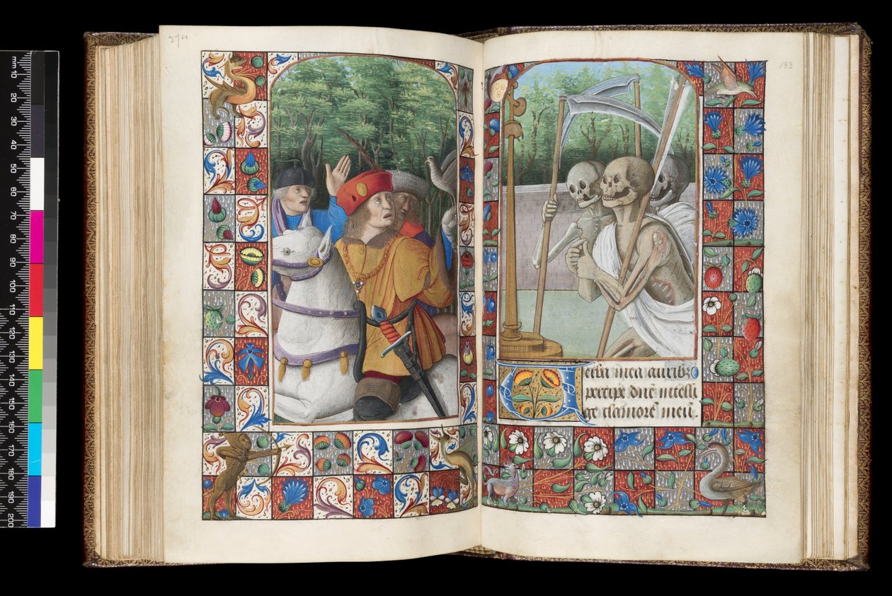 MS 92 f.132v-133r, Ofício dos Mortos, Matinas, Os Três Vivos e os Três Mortos, de um Livro de Horas, oeste da França, uso de Roma, 1490-1510 de Unbekannt