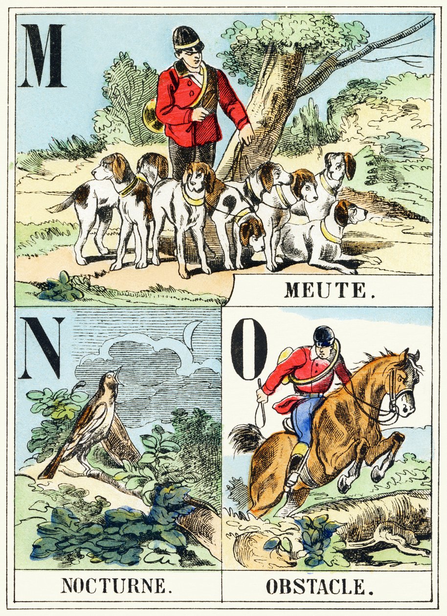 MNO: Meute, Nocturne, Obstacle - The Hunting Alphabet, c.1890 (gravura) de Unbekannt