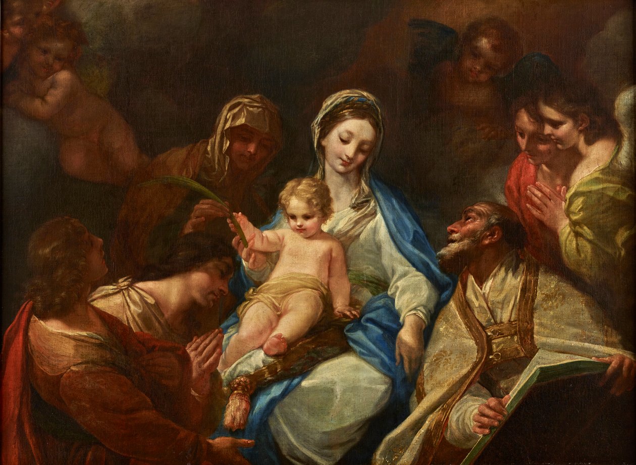 Madonna e criança, santos e anjos de Unbekannter Künstler