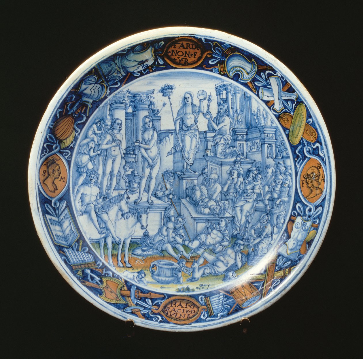 Prato Maiolica decorado com a alegoria de Diana, deusa da lua, italiano (cerâmica) de Unbekannt