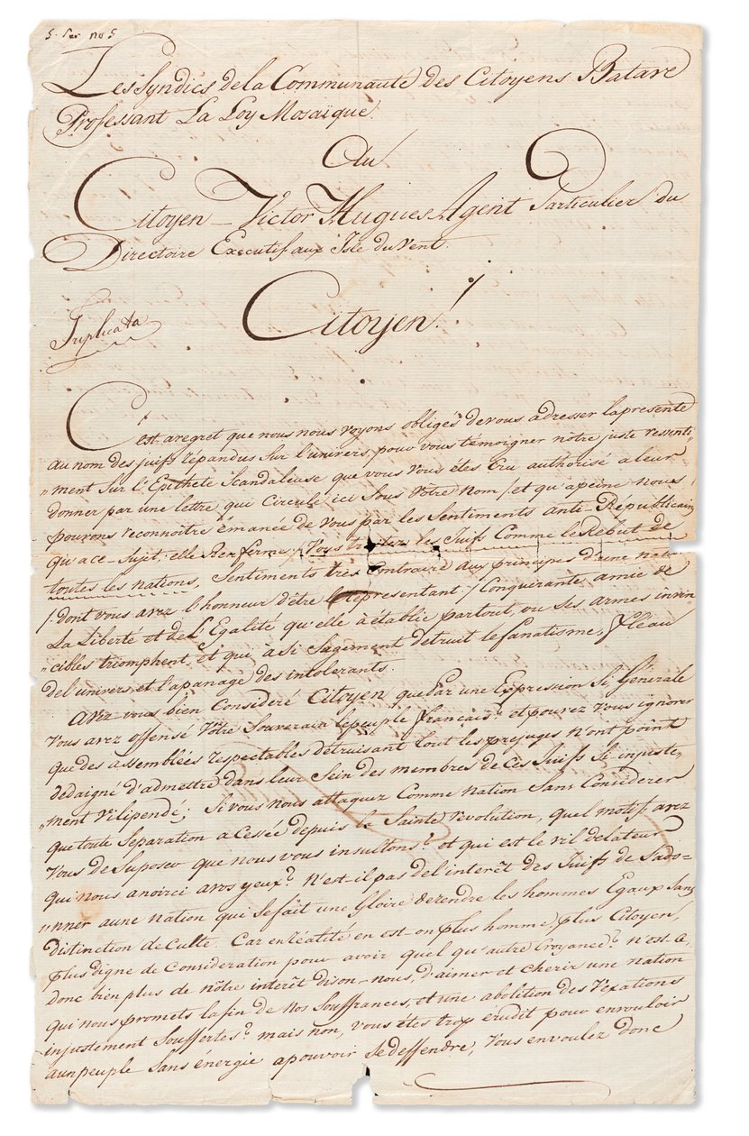 Carta manuscrita assinada &39;Jb d Castro&39; e &39;David Cohen Henriq&39;, para Victor Hugues Agente Especial da Diretoria Executiva nas Ilhas de Barlavento, Curaçao, 8 de setembro de 1798 (tinta no papel) de Unbekannt