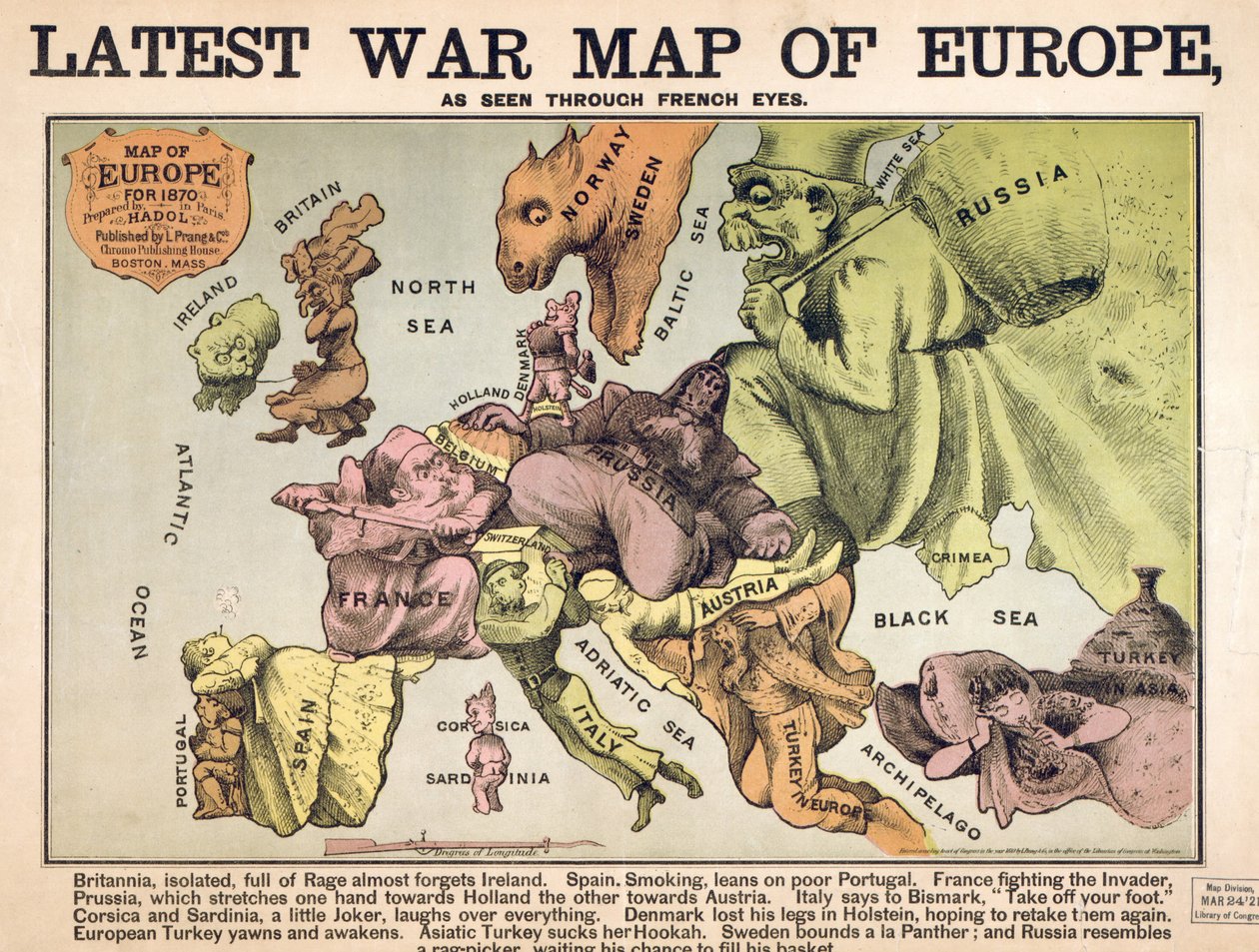 Mapa da Europa que caracteriza as superpotências rivais de Unbekannter Künstler