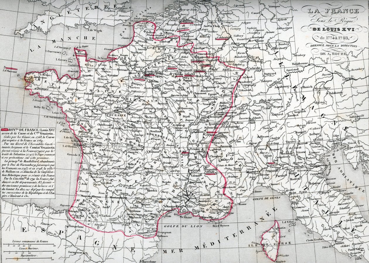 Mapa da França sob o reinado do rei Luís XVI de 1774 a 1793 (Mapa da França na época do rei Luís XVI) Placa do "Atlas Universel" de Houze de Unbekannter Künstler