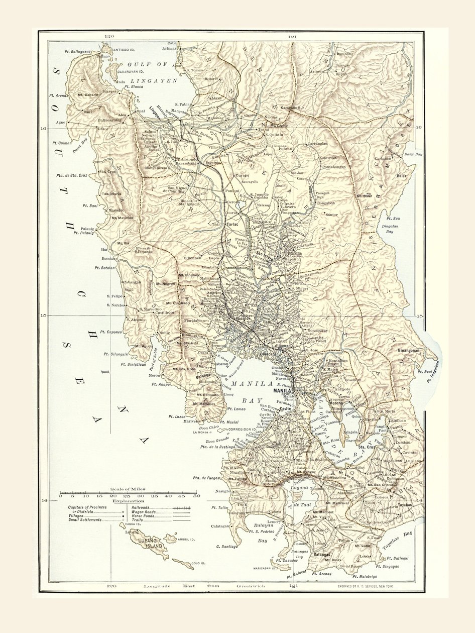 Mapa de Manila, Filipinas e a sede da guerra durante a Guerra Hispano-Americana de 1898. de Unbekannt