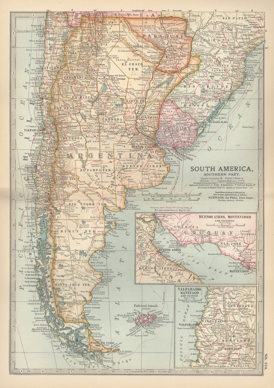 Mapa da parte sul da América do Sul, c.1900 (gravura) de Unbekannter Künstler