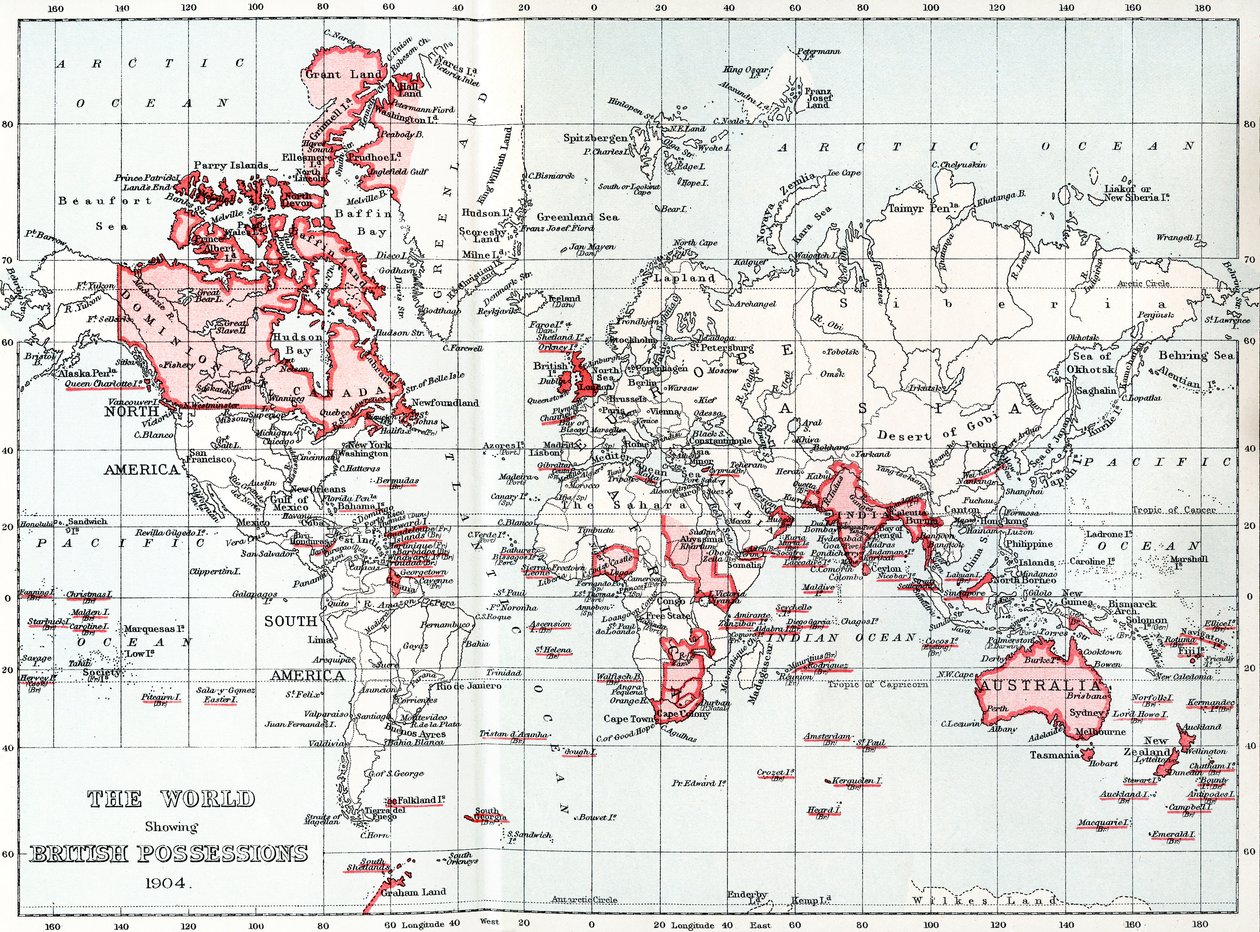 Mapa do mundo mostrando os bens britânicos em 1904. de Unbekannt
