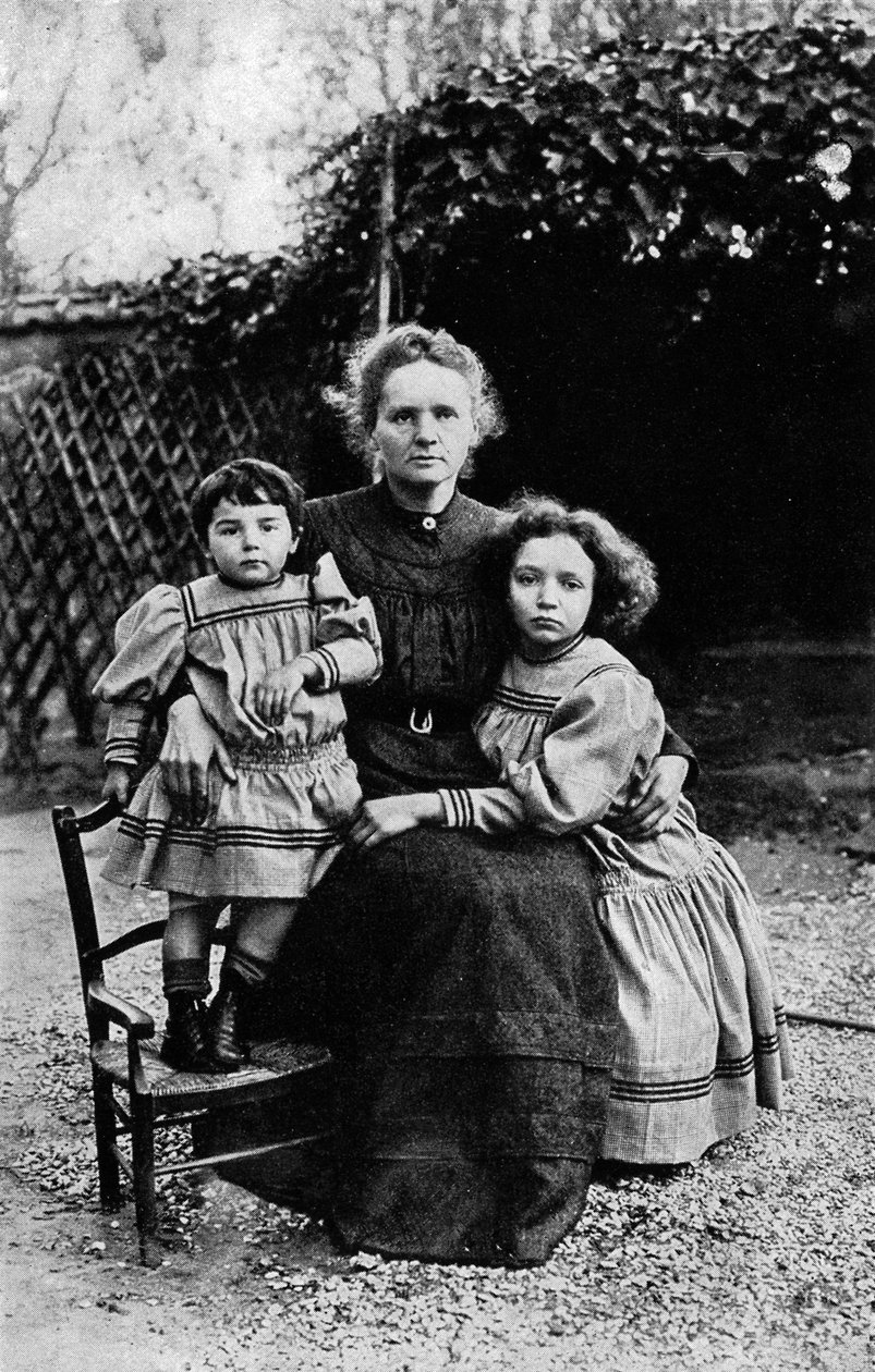 Marie Curie com as suas filhas Irene e Eve de Unbekannter Künstler