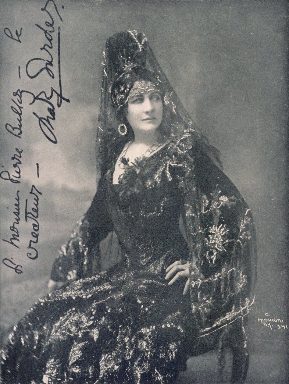 Mary Garden (1874-1967), soprano ópera, fotografia de estúdio no papel de Carmen, de C. Mishkin (foto a p/b) de Unbekannt