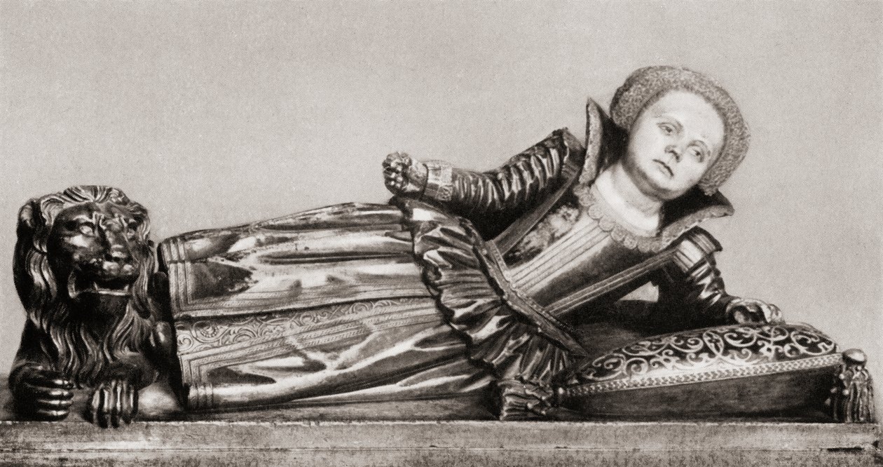 Mary of England, Scotland and Ireland, from her tomb at Westminster Abbey, from The Girl Through the Ages, publicado em 1933 (litho) de Unbekannt