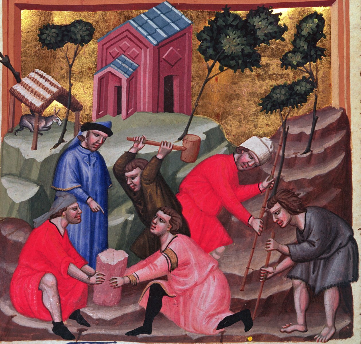 Pedreiros e cortadores de pedra, c. 1300 (miniatura) de Unbekannter Künstler