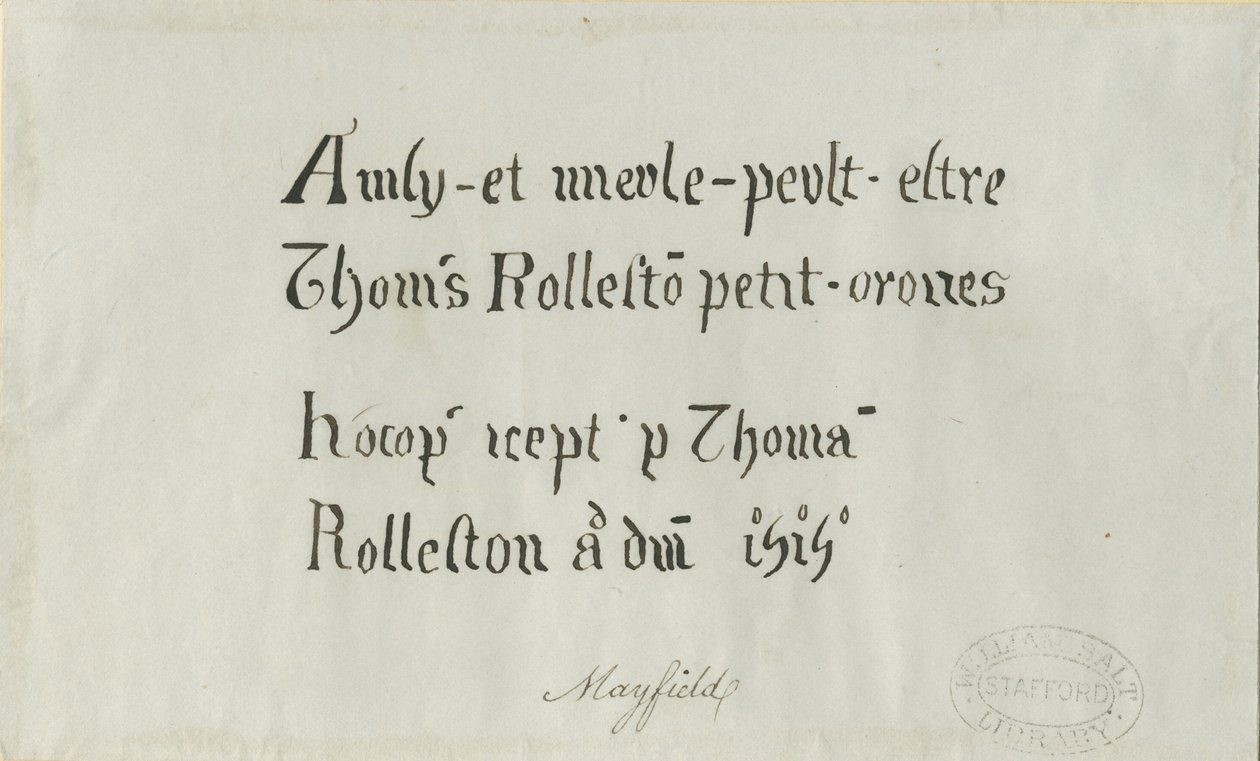 Igreja de Mayfield - inscrição para Thomas Rolleston: desenho a caneta, séc. de Unbekannt