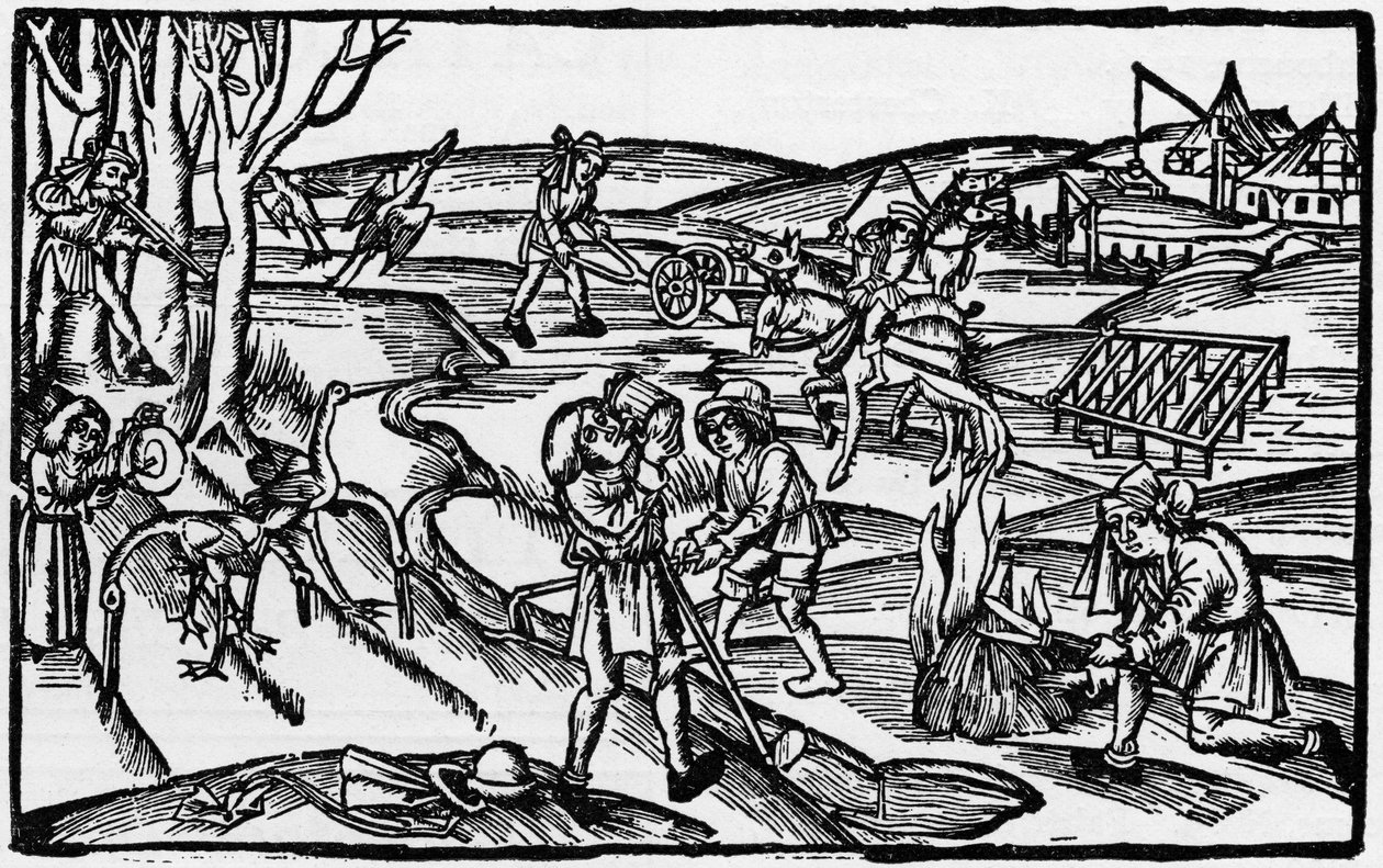 A vida no campo medieval numa gravura do século XVI, um pub em 1931 (gravura) de Unbekannter Künstler