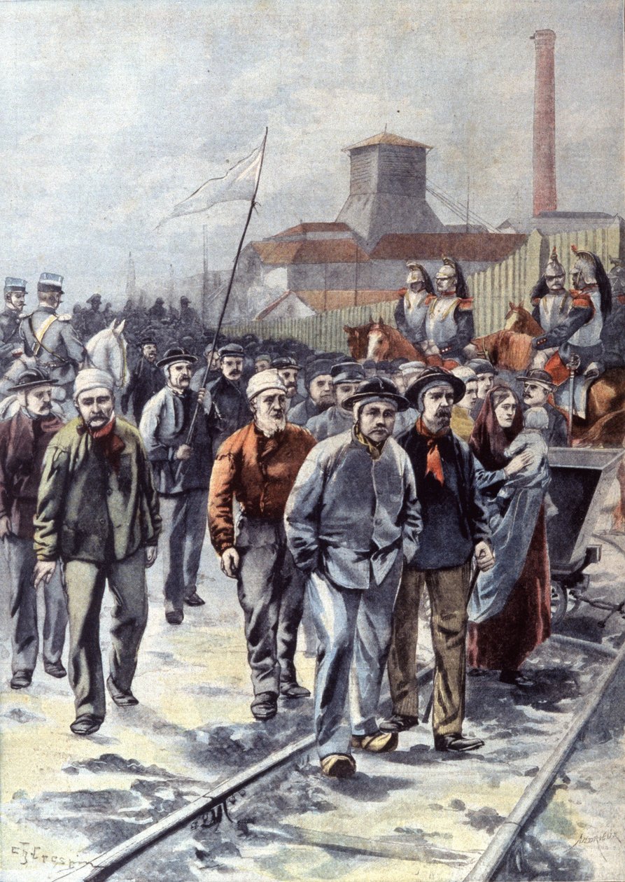 Mineiros em greve em Courrieres, c.1906 (ilustração) de Unbekannter Künstler