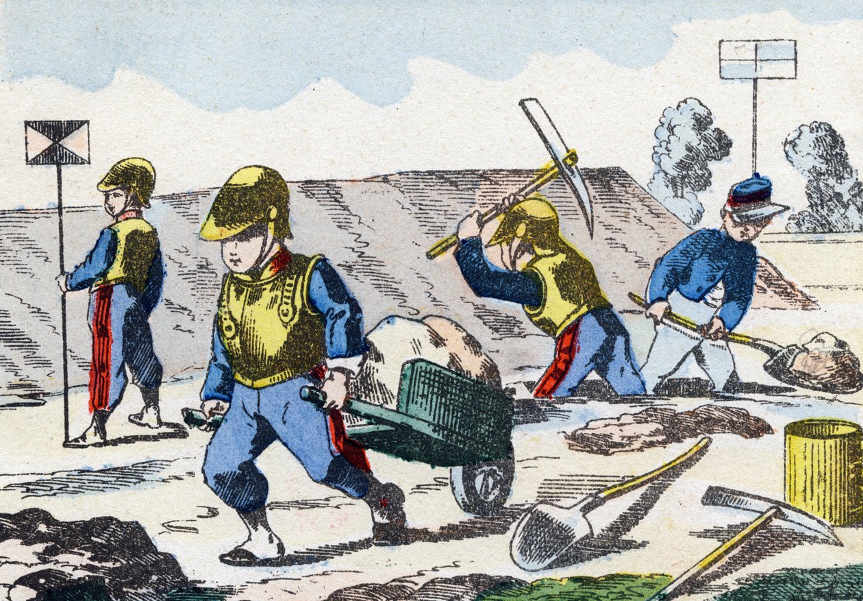 Menores . Gravura em "Alfabeto militante enfantin". Imagem de Pont-a-Mousson, por volta de 1890. 20 páginas. Dim: 28,5x21cm de Unbekannt