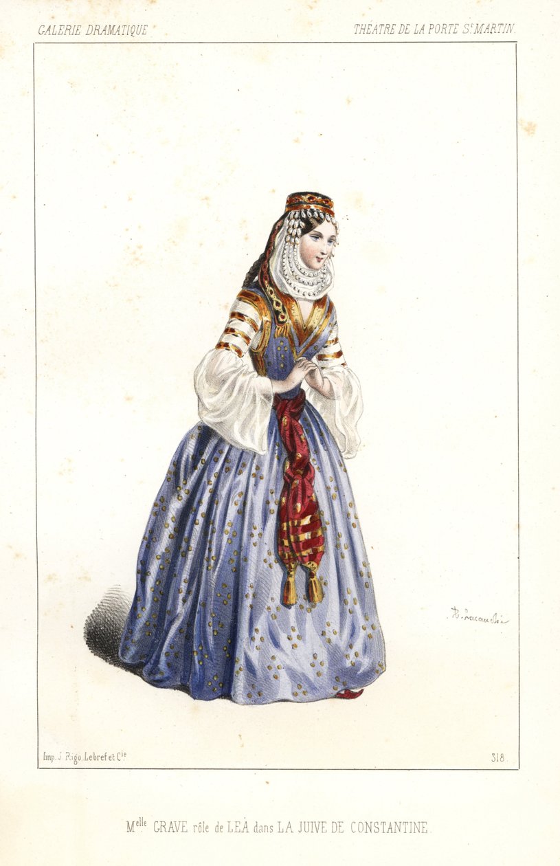 Miss Angelina Grave como Lea em La Jeive de Constantine de Theophile Gaultier e Noel Parfait, Theatre de la Porte St. de Unbekannter Künstler